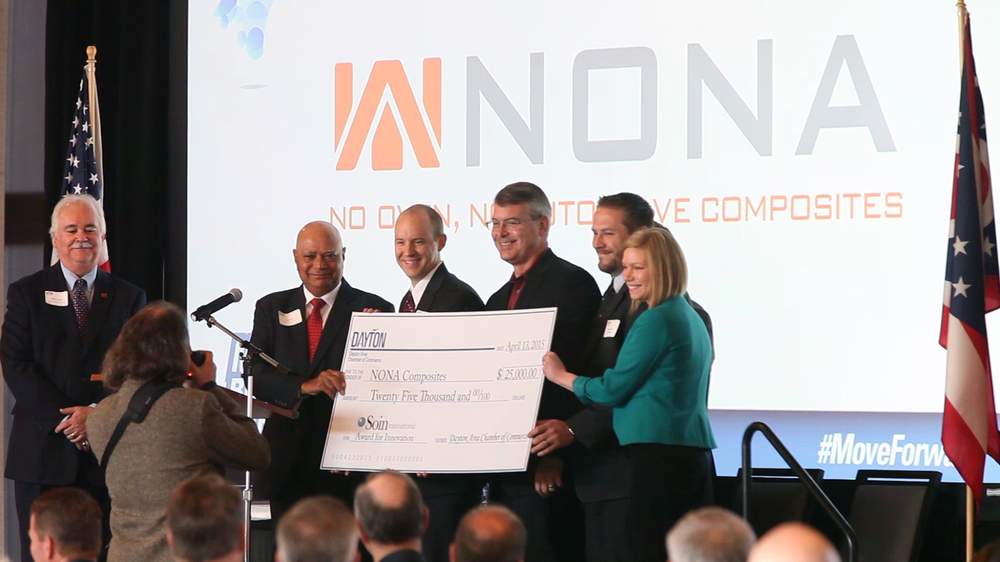 The NONA Composites company was the recipient of the 2015 Soin Innovation Award at the Dayton Area Chamber of Commerce Annual Meeting in 2015.  Photo by Ty Greenlees