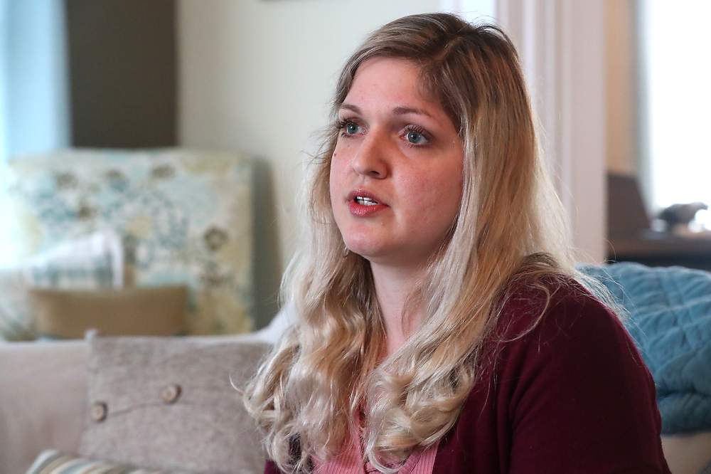Amber Hartman Ortez shares her story of recovery from heroin addiction at the Safe Harbor House in Springfield, March 12, 2018. BILL LACKEY\/STAFF