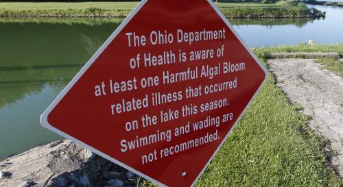 The Ohio Department of Health posted new signs at the lake this summer after a reported illness. CHRIS STEWART / STAFF
